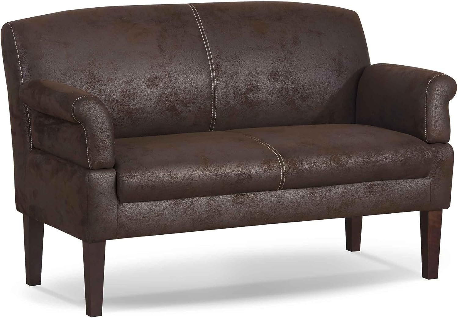 CAVADORE Malm Zweisitzer Sofa - Küchensofa mit Federkern und Antiklederoptik - Armteilfunktion und verstellbare Kopfstütze bei 152 cm Breite - Dunkelbraun für Esszimmer und Wohnküche-Nestmyio
