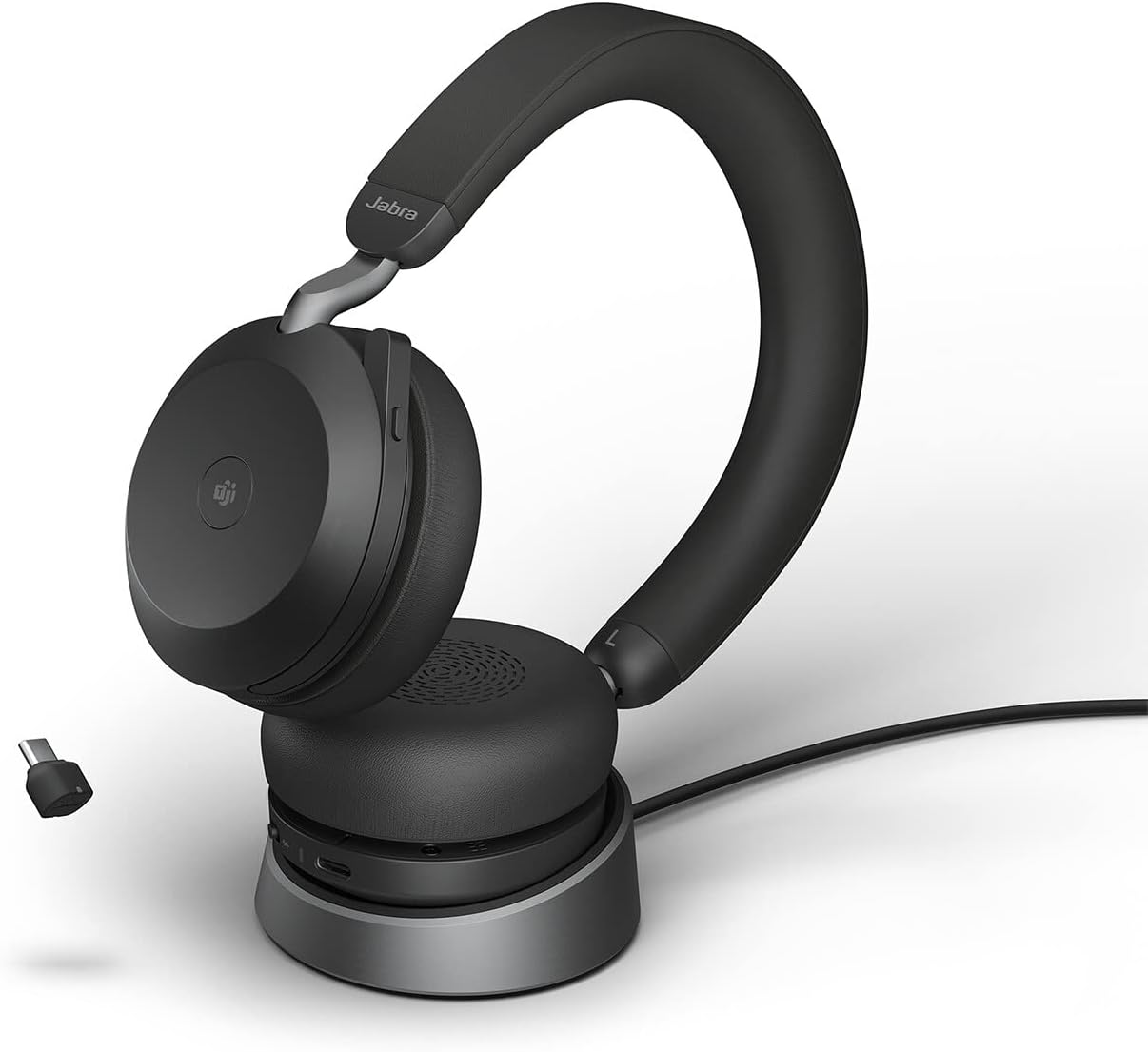 Jabra Evolve2 75 Wireless PC Headset - Aktive Geräuschunterdrückung und acht Mikrofone - USB C Bluetooth Adapter mit Microsoft Kompatibilität - Schwarz mit Ladedock-Nestmyio