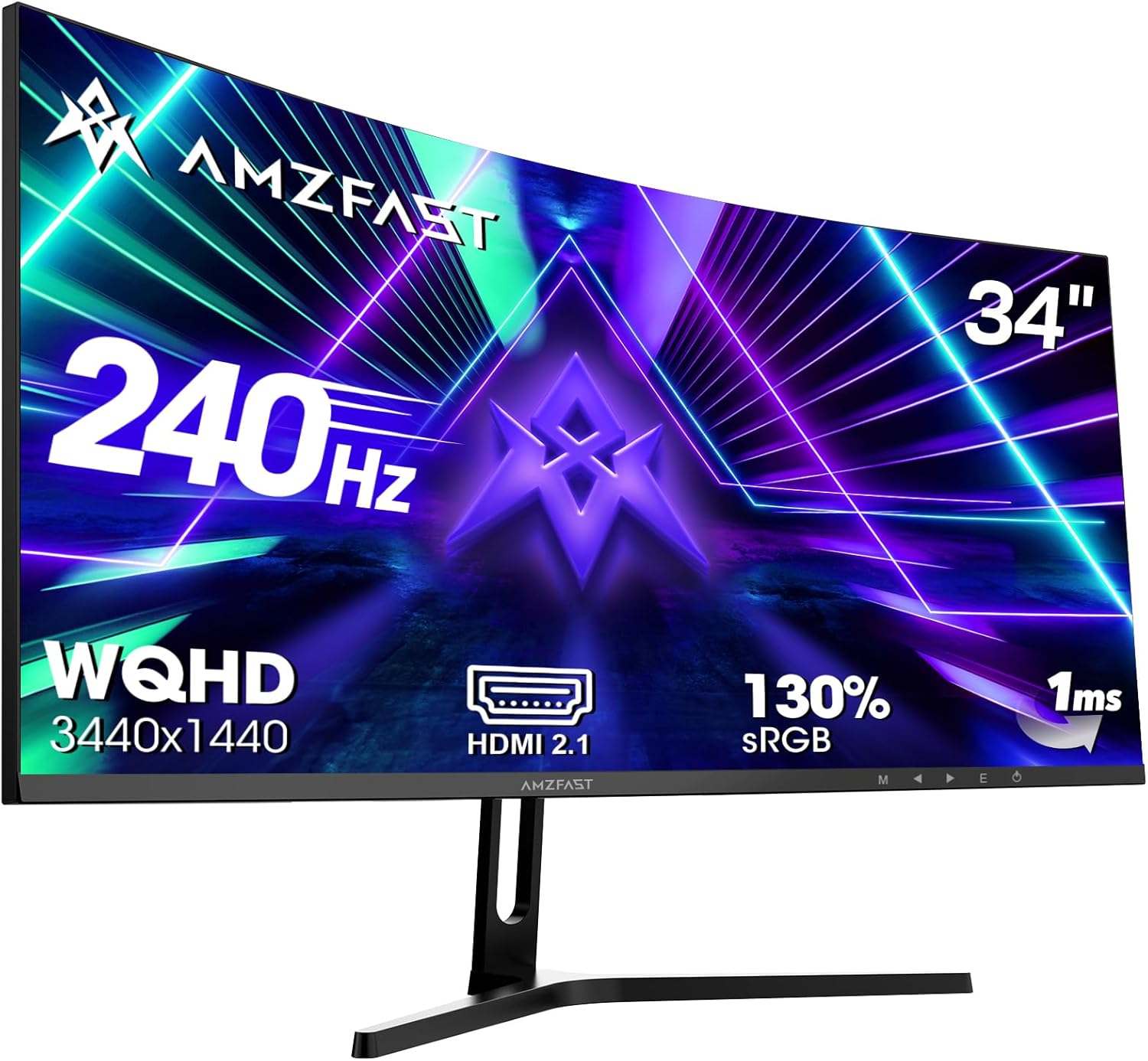 Amzfast AMZG34C5QPro Gaming Monitor - 34 Zoll UltraWide QHD mit 3440 x 1440 und 240 Hz - 1 ms HDR Adaptive Sync PIP PBP - Curved LED mit HDMI 2.1 DisplayPort 1.4-Nestmyio