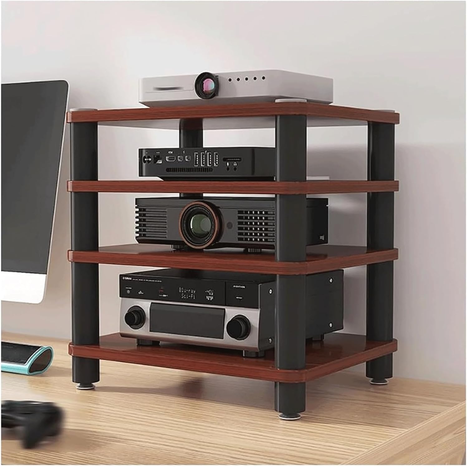 Audio Tower Rack aus Holz - Offener Desktop Stereoständer bei 40 x 40 x 47 cm - Audio Video Regal für Geräte und Zubehör - Braun für Zuhause Büro und Heimkino-Nestmyio
