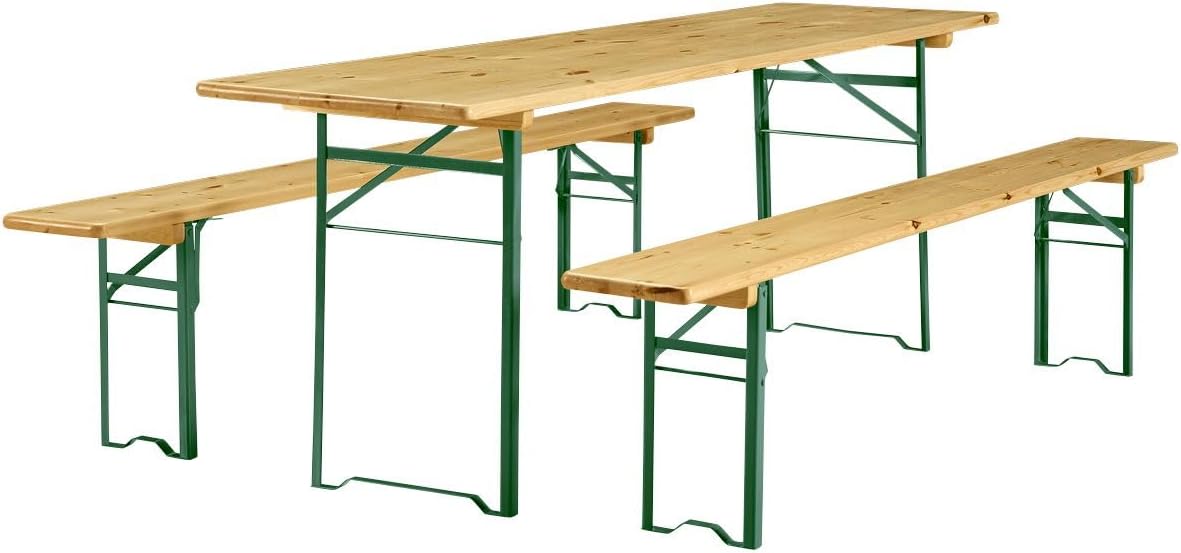 SCHÄFER SHOP Bierzeltgarnitur klappbar - Tisch 220 x 60 x 77 cm - 2 Bierbänke je 220 x 25 x 49 cm - Naturbraunes Gartenmöbel Set ohne Montage-Nestmyio