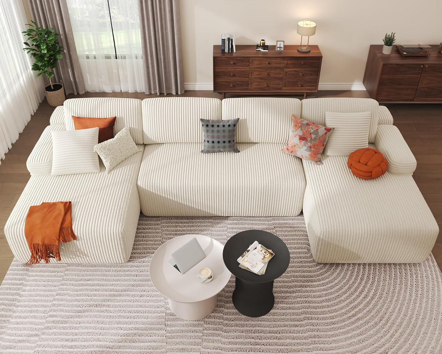 DURASPACE Cloud modulares U Form Sofa - Tiefes Schlafsofa aus Kordsamt mit Memory Schaum - Keine Montage erforderlich und bis 1400 Pfund belastbar - Dunkelbeige für Wohnzimmer-Nestmyio