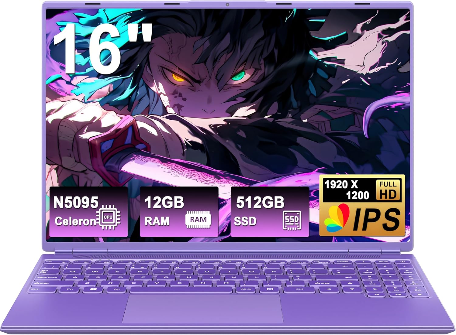 2025 Gaming Laptop mit 16 Zoll Display - Intel Celeron N5095 bis 2,9 GHz - 12 GB RAM und 512 GB SSD - Windows 11 Nummerntastatur Lila-Nestmyio