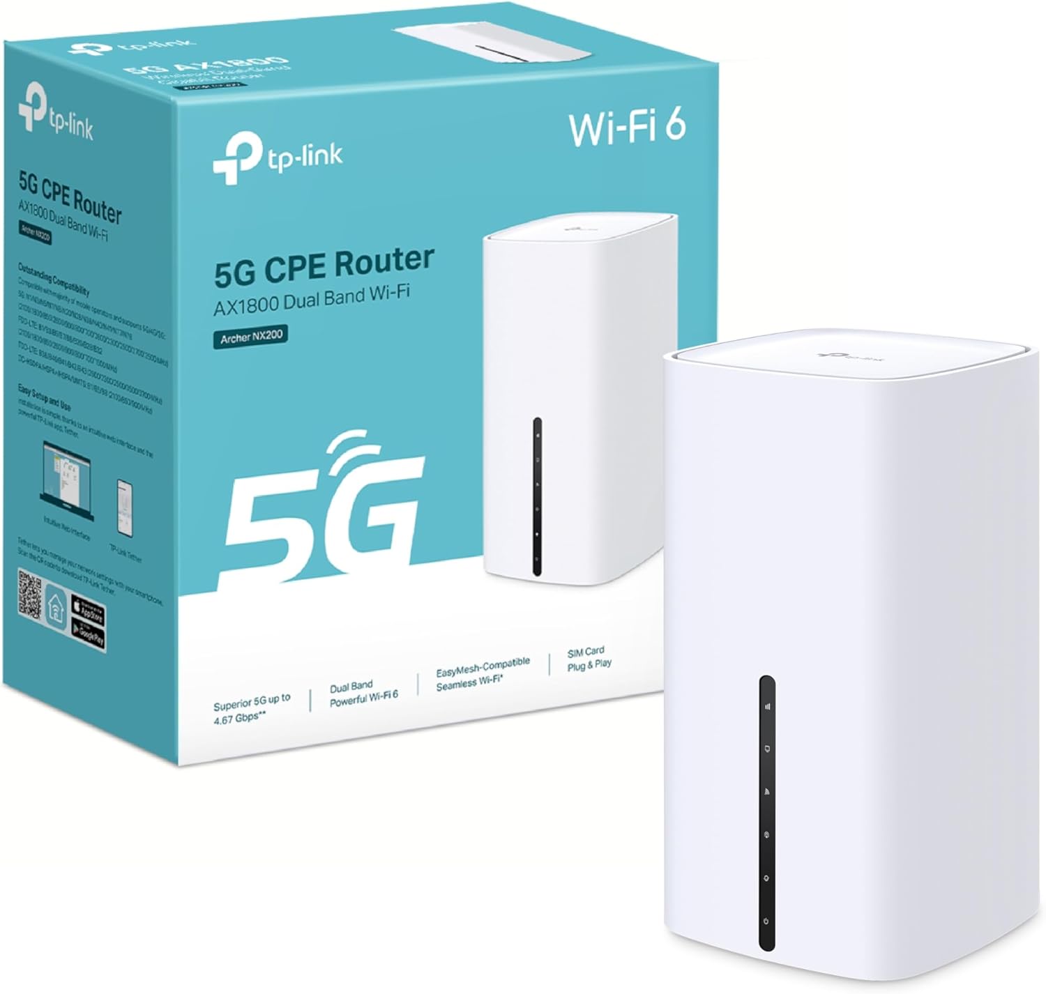 TP Link Archer NX200 5G Router - AX1800 Dualband Wi Fi 6 mit SIM Karten Slot - Drei Gigabit Anschlüsse und MU MIMO - Weiß mit App und Web Verwaltung-Nestmyio