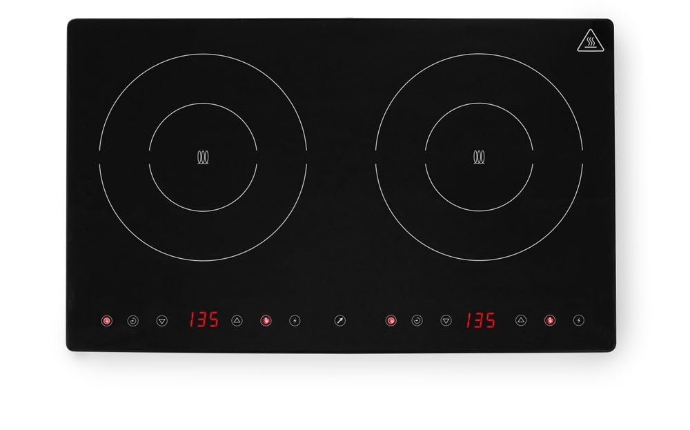 HENDI Doppel Induktionskocher - Zwei Kochzonen mit 3500 Watt und Boost Modus - Touch Bedienung für Pfannenböden von 120 bis 230 mm - Edelstahl mit Digitalanzeige-Nestmyio