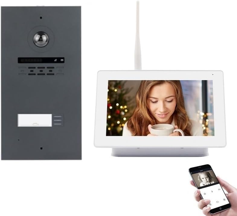 Mathfel WLAN Video Türsprechanlage - Für Einfamilienhaus mit 7 Zoll Touchscreen Monitor - HD Kamera 170 Grad und Zwei Wege Audio - Anthrazit mit RFID für Außenbereich-Nestmyio
