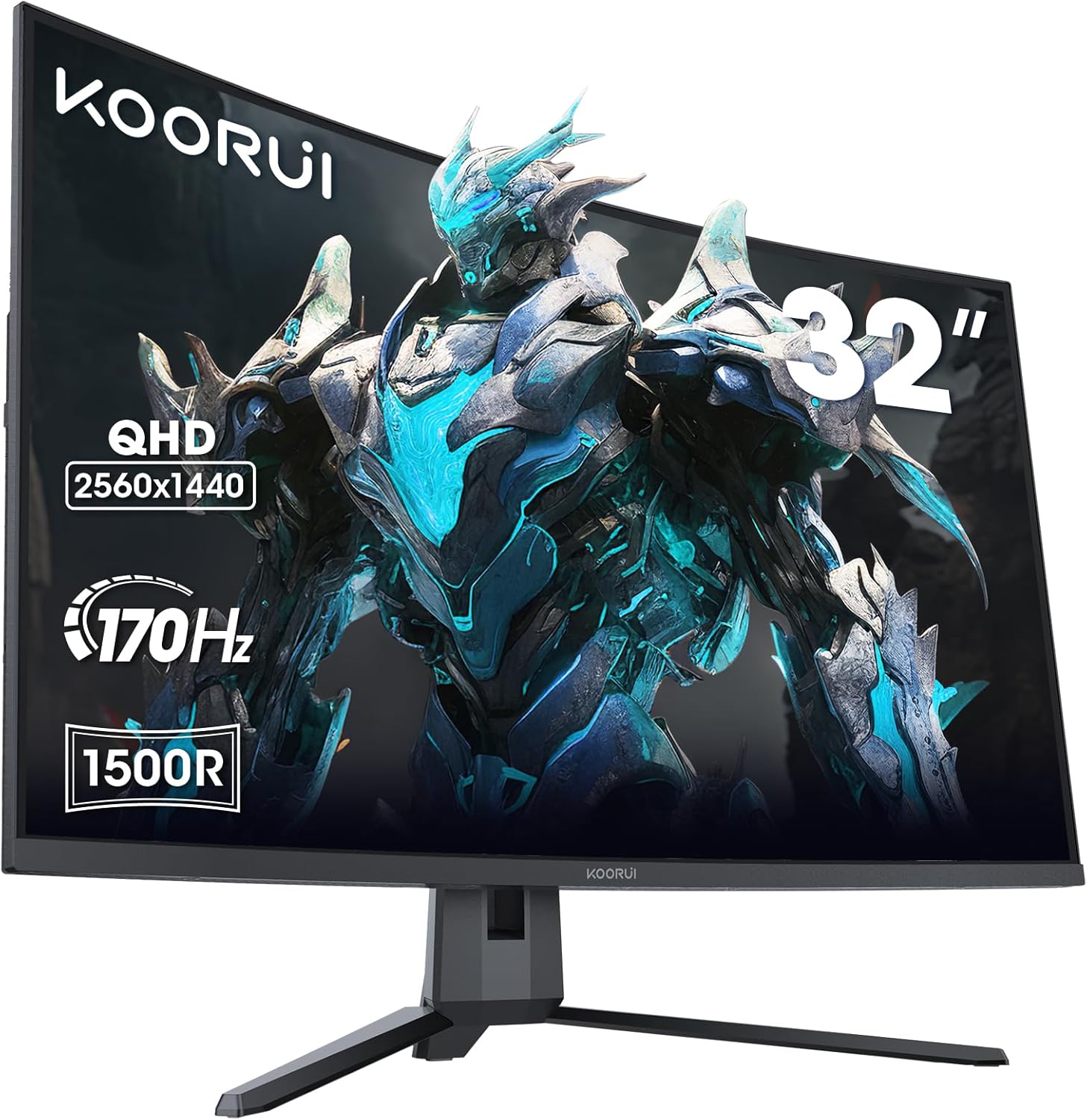 KOORUI Curved Gaming Monitor - 32 Zoll QHD VA Panel mit 2560 x 1440 - 170 Hz 1 ms Adaptive Sync HDR10 - 1500R Display mit HDMI und DisplayPort-Nestmyio