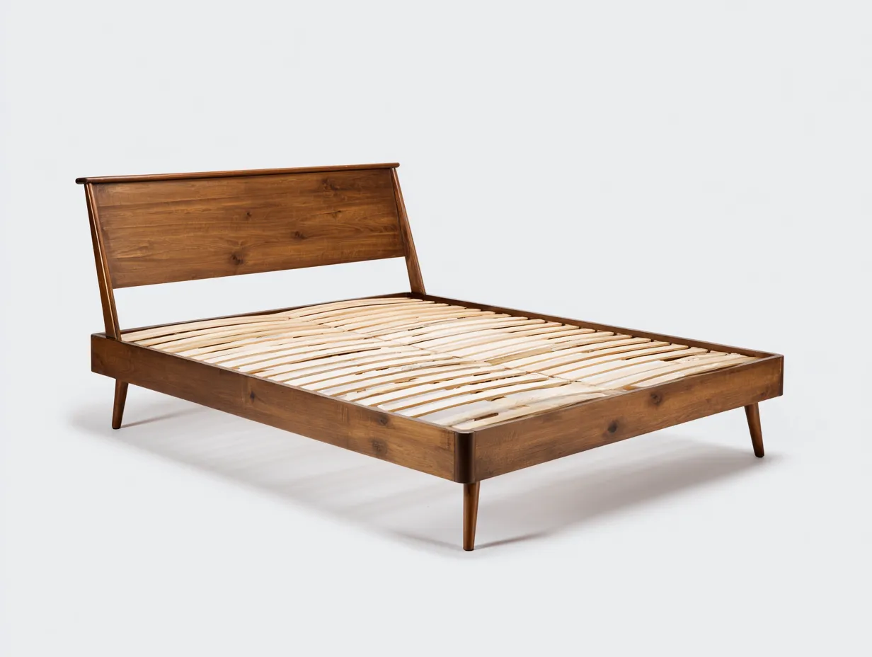 Doppelbett Holz 206x166x92 cm - Honigbraun - Schlafzimmerbett mit Lattenrost und schrägem Kopfteil-Nestmyio