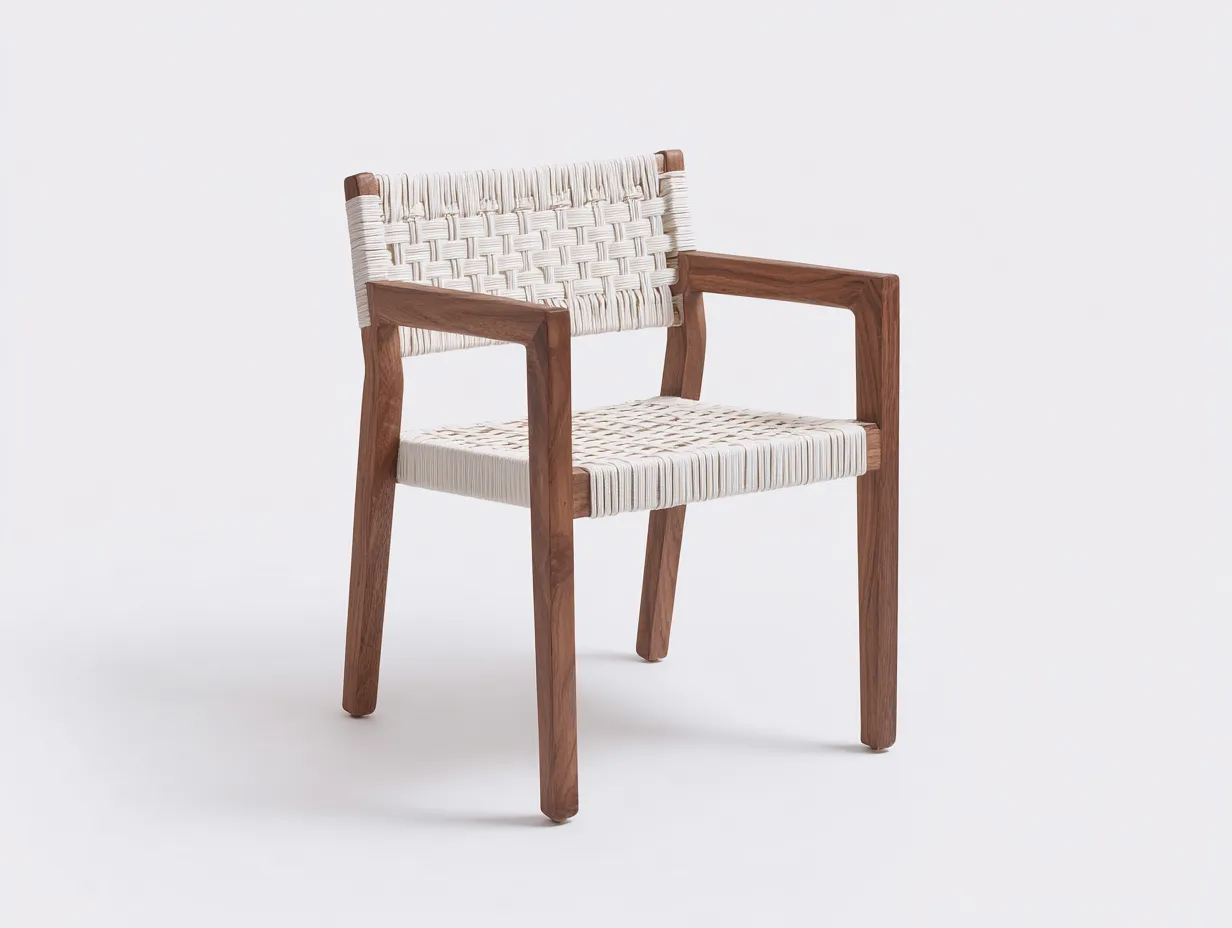 Esszimmerstuhl mit Armlehnen und geflochtener Sitzfläche 58 x 54 x 79 cm - Walnuss und Creme - Holzstuhl für Esszimmer im natürlichen Stil-Nestmyio