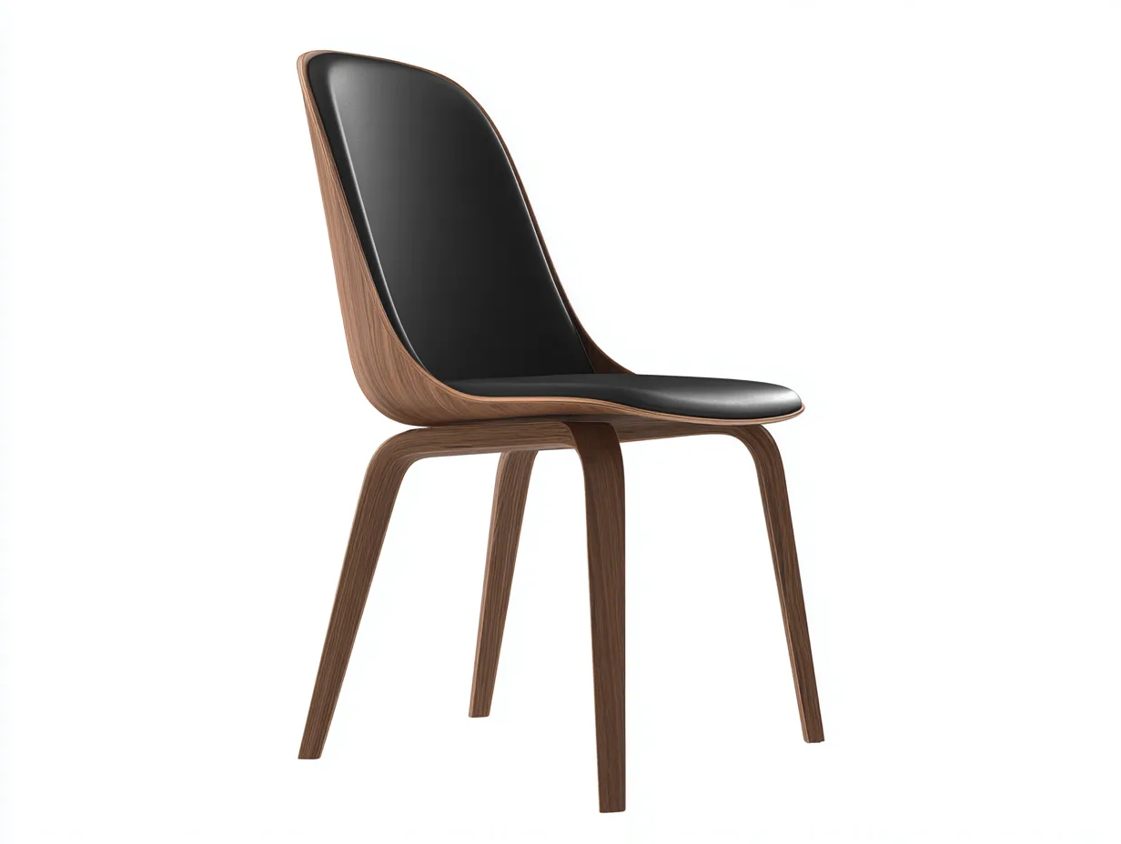 Esszimmerstuhl Holz Lederoptik 52x55x82 cm - Schwarz und Dunkelholz - Stuhl mit gebogener Sitzschale-Nestmyio