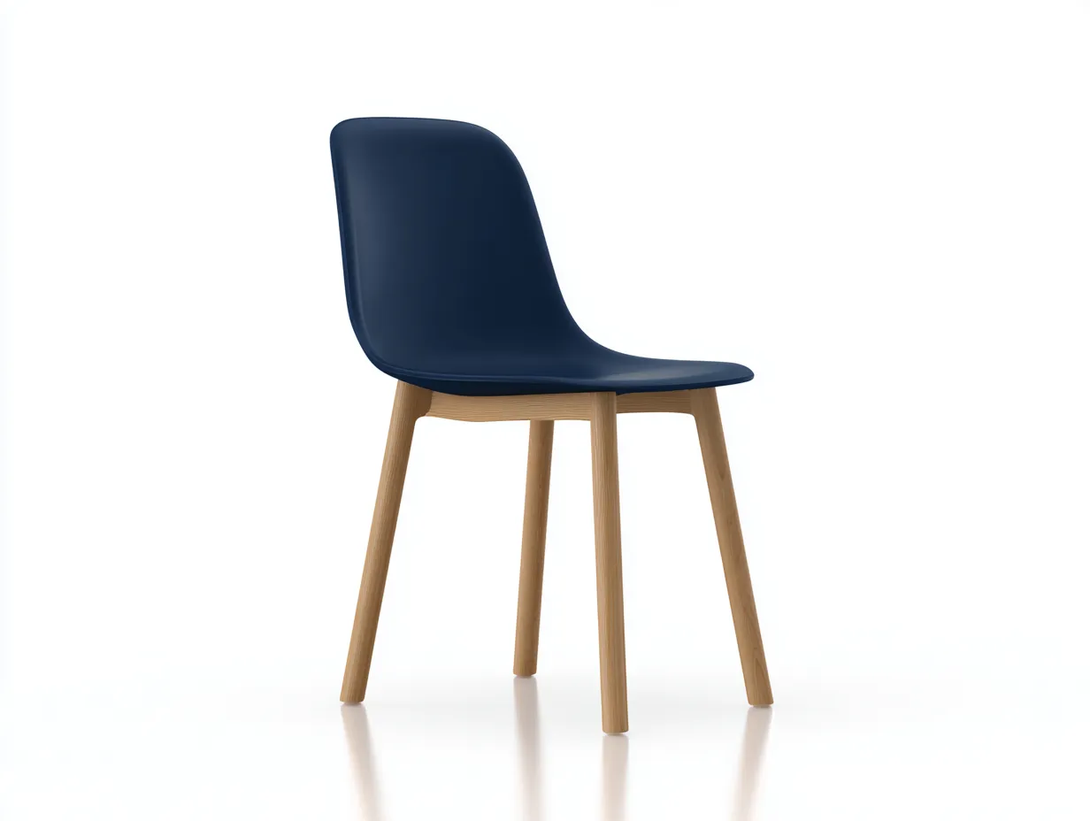 Esszimmerstuhl Kunststoff Holz 52x55x82 cm - Dunkelblau und Naturholz - moderner Stuhl mit Schalenform-Nestmyio