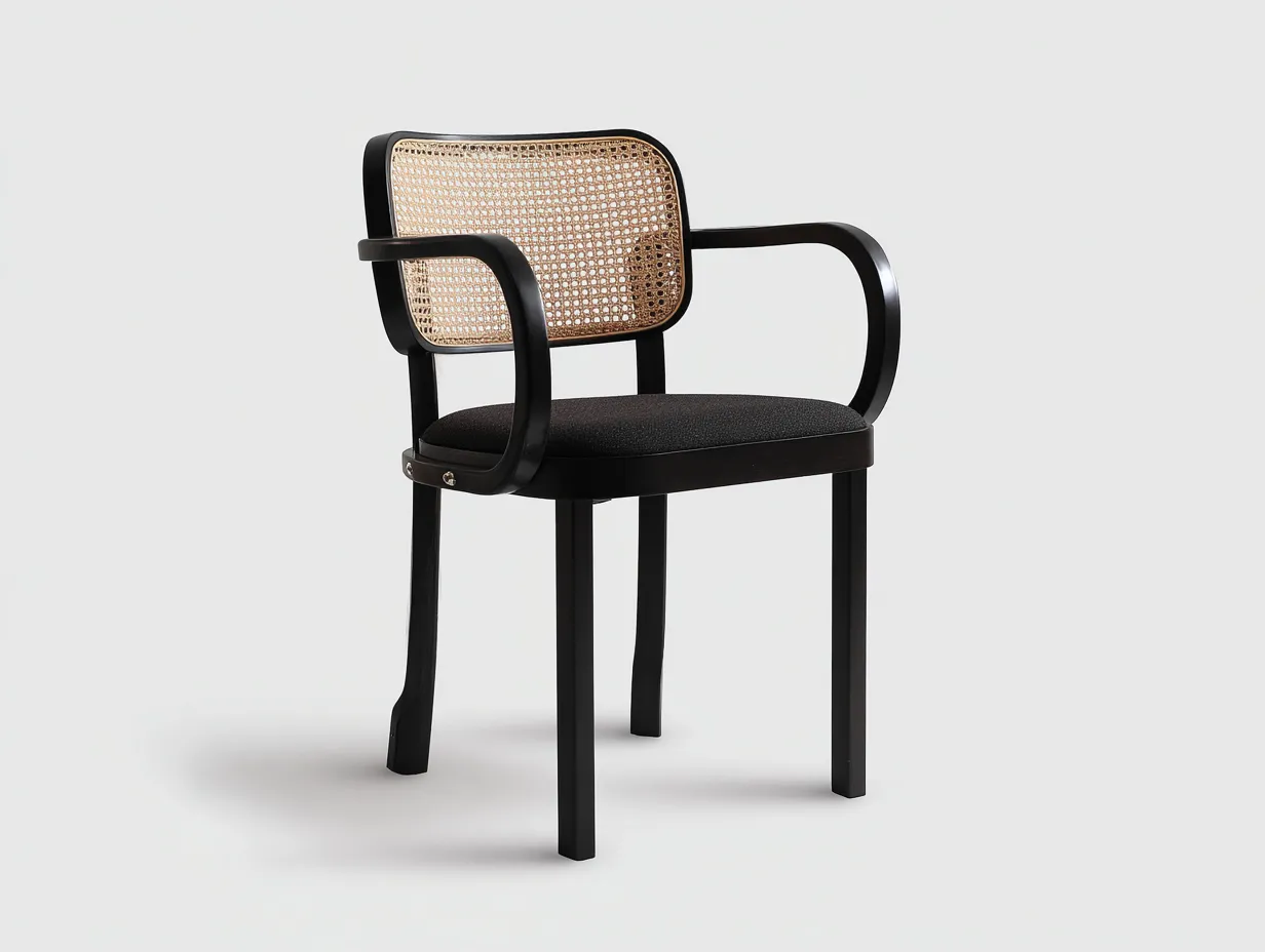 Esszimmerstuhl mit Armlehnen und Wiener Geflecht 58 x 56 x 82 cm - Schwarz und Natur - Dining Chair mit gepolstertem Sitz für stilvolle Speisezimmer-Nestmyio