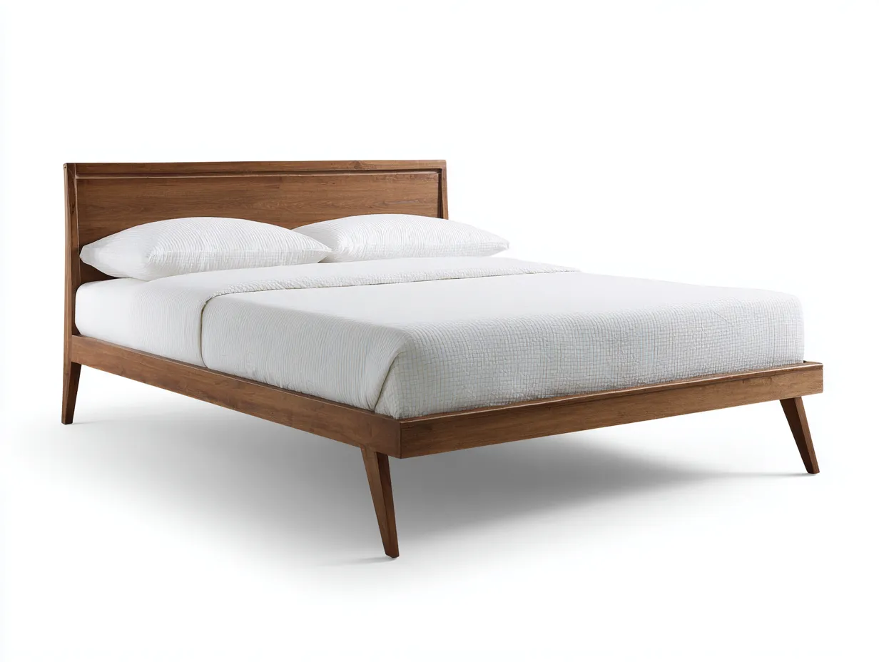 Doppelbett Holz 206x166x96 cm - Walnussbraun - Schlafzimmerbett mit niedrigem Rahmen und schrägen Beinen-Nestmyio