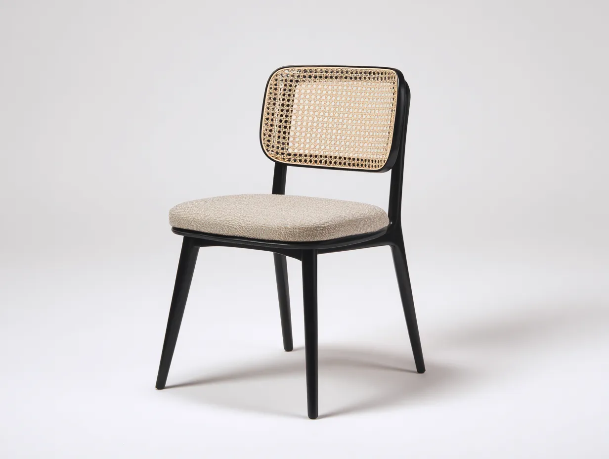 Esszimmerstuhl mit gepolsterter Sitzfläche und Wiener Geflecht 48 x 55 x 81 cm - Schwarz und Natur - stilvoller Dining Chair für Esstisch und Wohnküche-Nestmyio