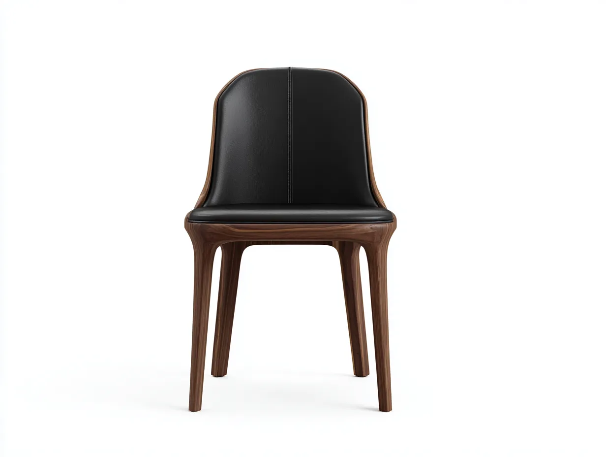 Esszimmerstuhl Kunstleder Holz 50x55x81 cm - Schwarz und Nussbaum - kompakter Stuhl mit Holzschale-Nestmyio