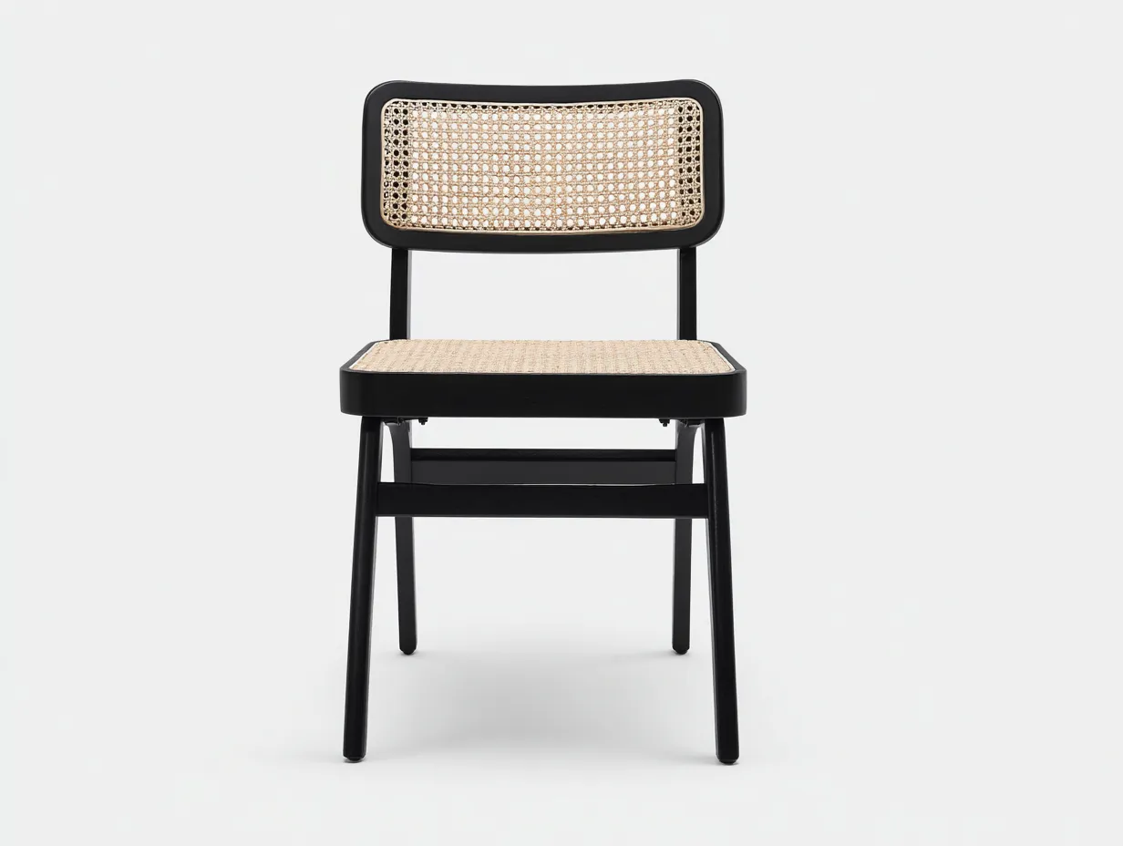 Esszimmerstuhl mit Wiener Geflecht und Natur Sitzfläche 49 x 53 x 81 cm - Schwarz und Natur - kompakter Dining Chair ohne Armlehnen für Essplatz und Küche-Nestmyio