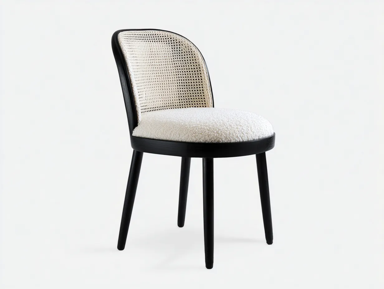 Esszimmerstuhl mit gepolstertem Sitz - hoher Rückenlehne und Wiener Geflecht 50 x 57 x 84 cm - Schwarz und Creme - Dining Chair im eleganten Bistro-Look-Nestmyio