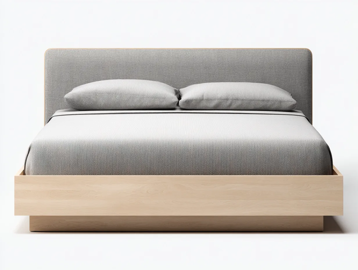 Doppelbett aus Bouclé-Stoff 218x202x108 cm - Cremeweiß - für das Schlafzimmer - weich gerundetes Polsterbett mit breitem Kopfteil-Roomgopad