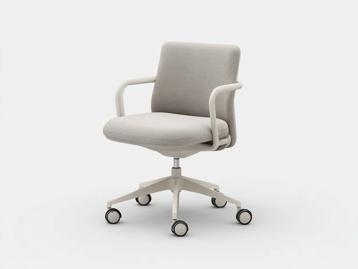 Bürostuhl 61x61x88 cm - Strukturstoff - beige - kompakter Arbeitsstuhl mit weißen Armlehnen und Rollen-Roomgopad