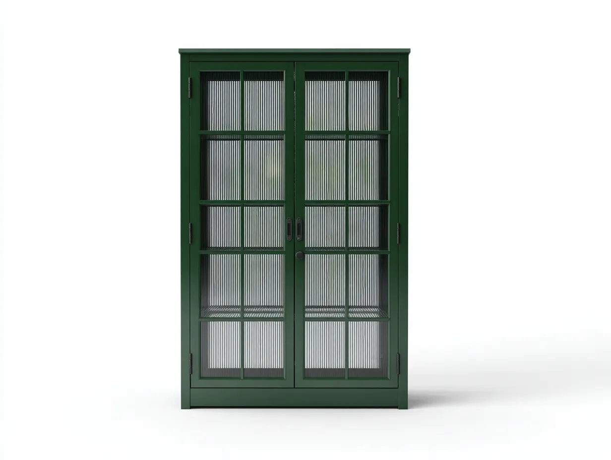 Vitrine 92x38x180 cm - Metall und Glas - dunkelgrün - hohe Wohnzimmervitrine mit geriffelter Glasfront-Roomgopad