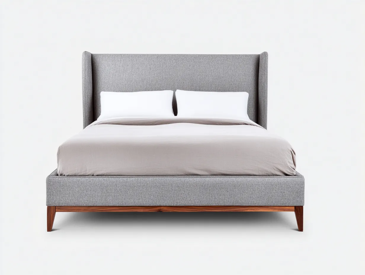 Doppelbett mit Boucléoptik 214x196x98 cm - Cremeweiß - für das Schlafzimmer - weich gerundetes Polsterbett in niedriger Form-Roomgopad