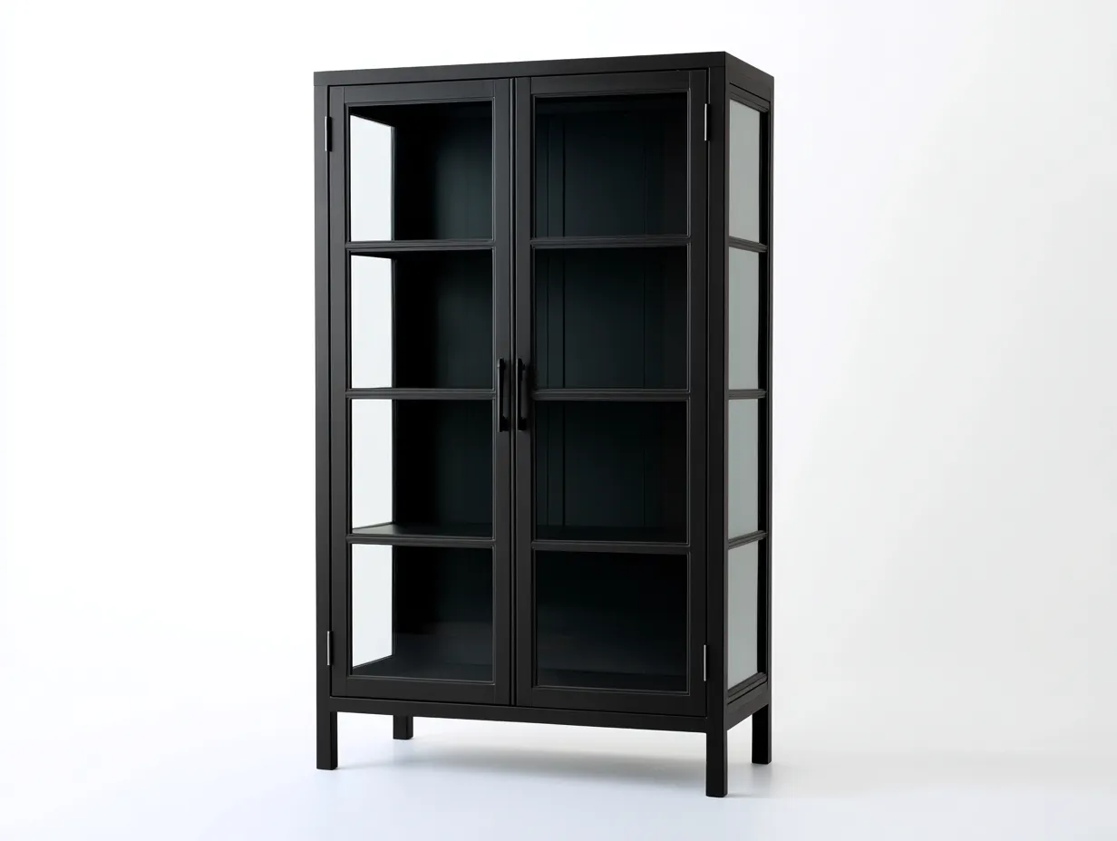 Vitrine 84x39x174 cm - Metall und Glas - schwarz - hohe Präsentationsvitrine mit seitlicher Verglasung-Roomgopad
