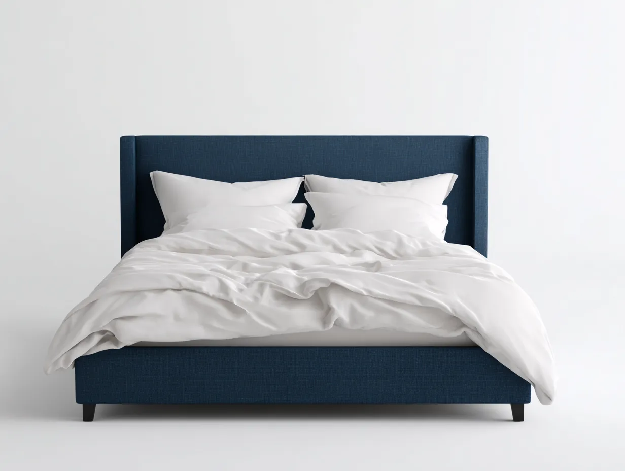 Doppelbett mit Stoffbezug 212x194x116 cm - Dunkelblau - für das Schlafzimmer - geradliniges Polsterbett mit hohem Kopfteil-Roomgopad