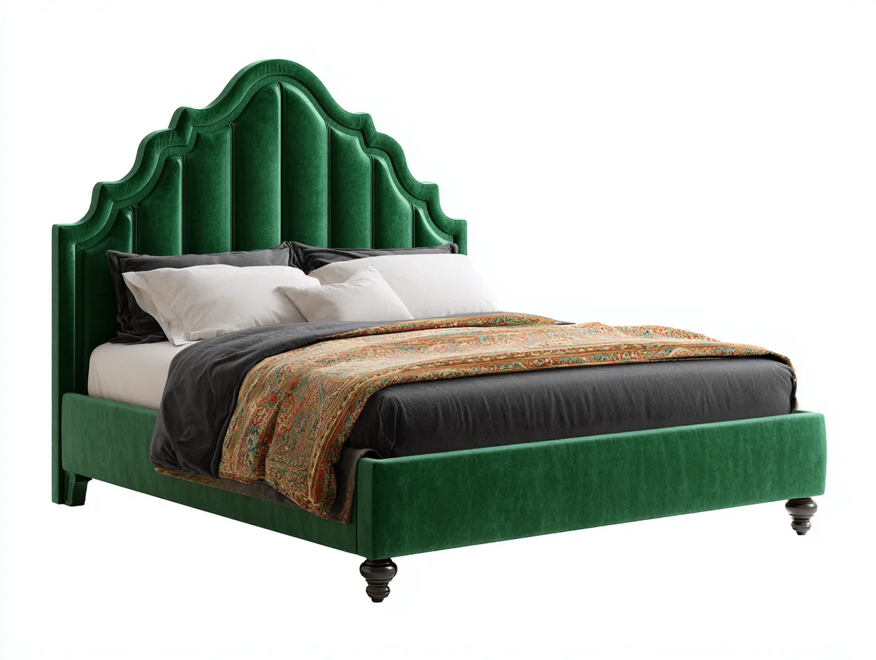 Doppelbett mit Samtstoff 216x198x148 cm - Dunkelgrün - für das Schlafzimmer - gepolstertes Bett mit ornamentalem Kopfteil-Roomgopad