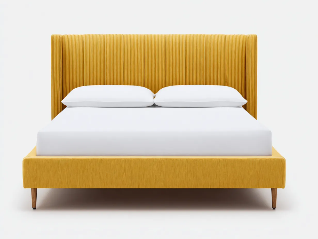 Doppelbett mit Cordstoff 212x194x132 cm - Senfgelb - für das Schlafzimmer - Polsterbett mit hohem Kopfteil und seitlichen Flügeln-Roomgopad
