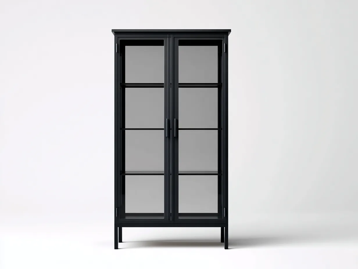 Vitrine 82x37x172 cm - Metall und Glas - schwarz - moderne Wohnzimmervitrine mit Doppeltür und klarer Glasfront-Roomgopad