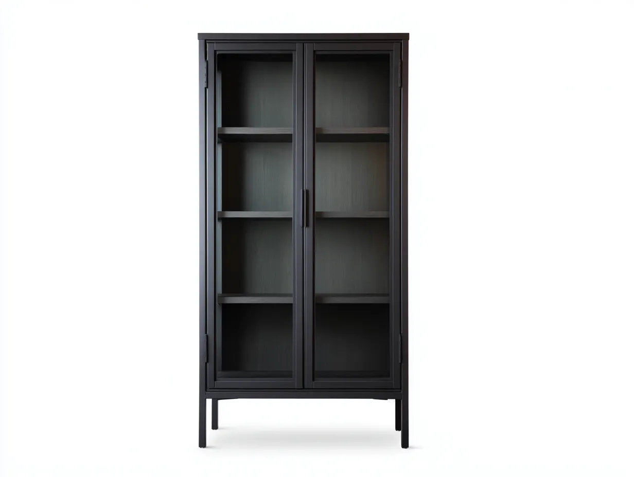 Vitrine 84x36x176 cm - Metall und Glas - mattschwarz - schmale Wohnzimmervitrine mit klaren Doppeltüren-Roomgopad