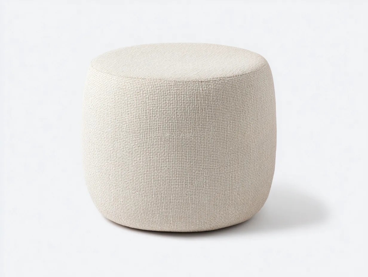 Fußhocker Rund 74x74x43 cm - Naturweiß - strukturierter Polsterhocker in weicher Zylinderform-Roomgopad