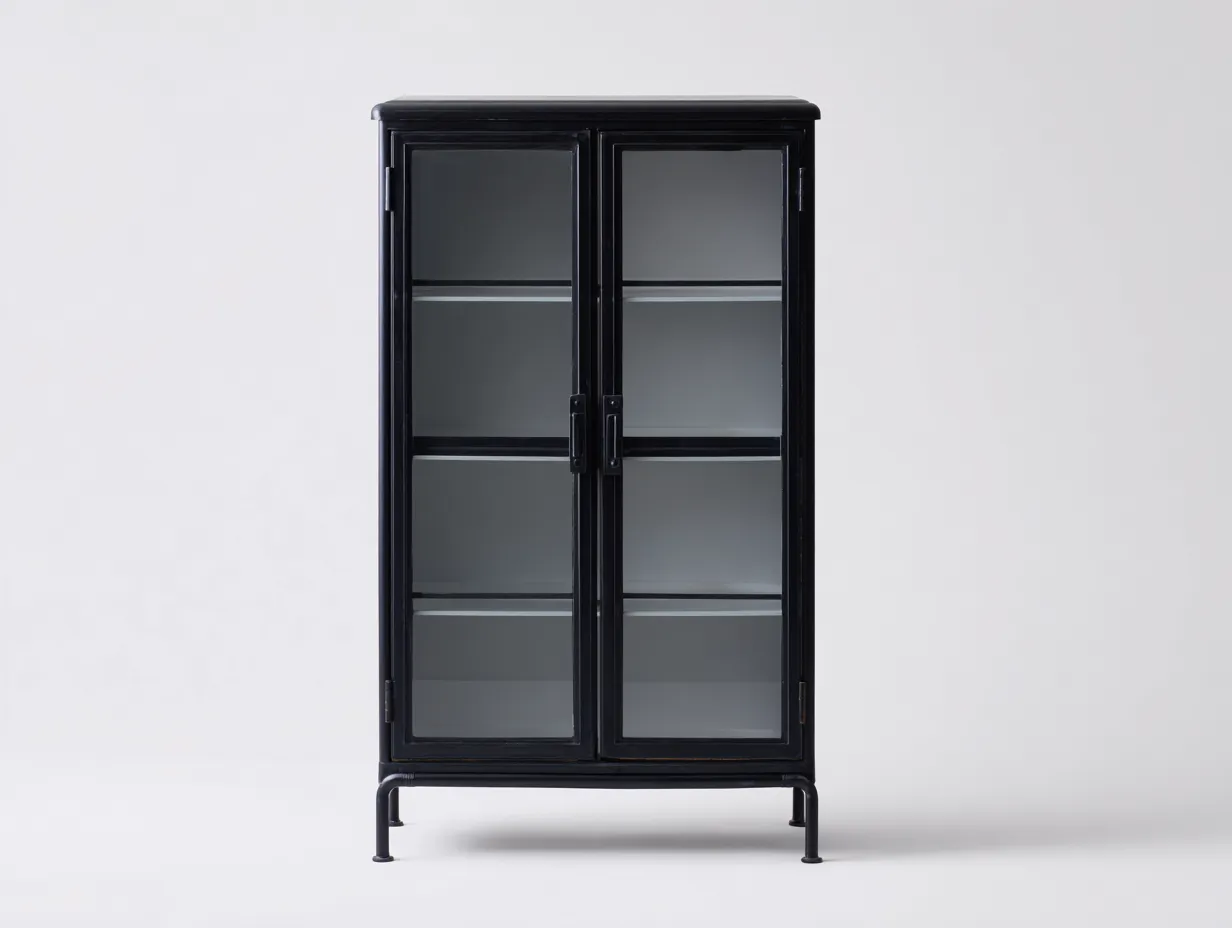 Vitrine 80x38x165 cm - Metall und Glas - schwarz - klassische Standvitrine mit gerahmten Glastüren-Roomgopad