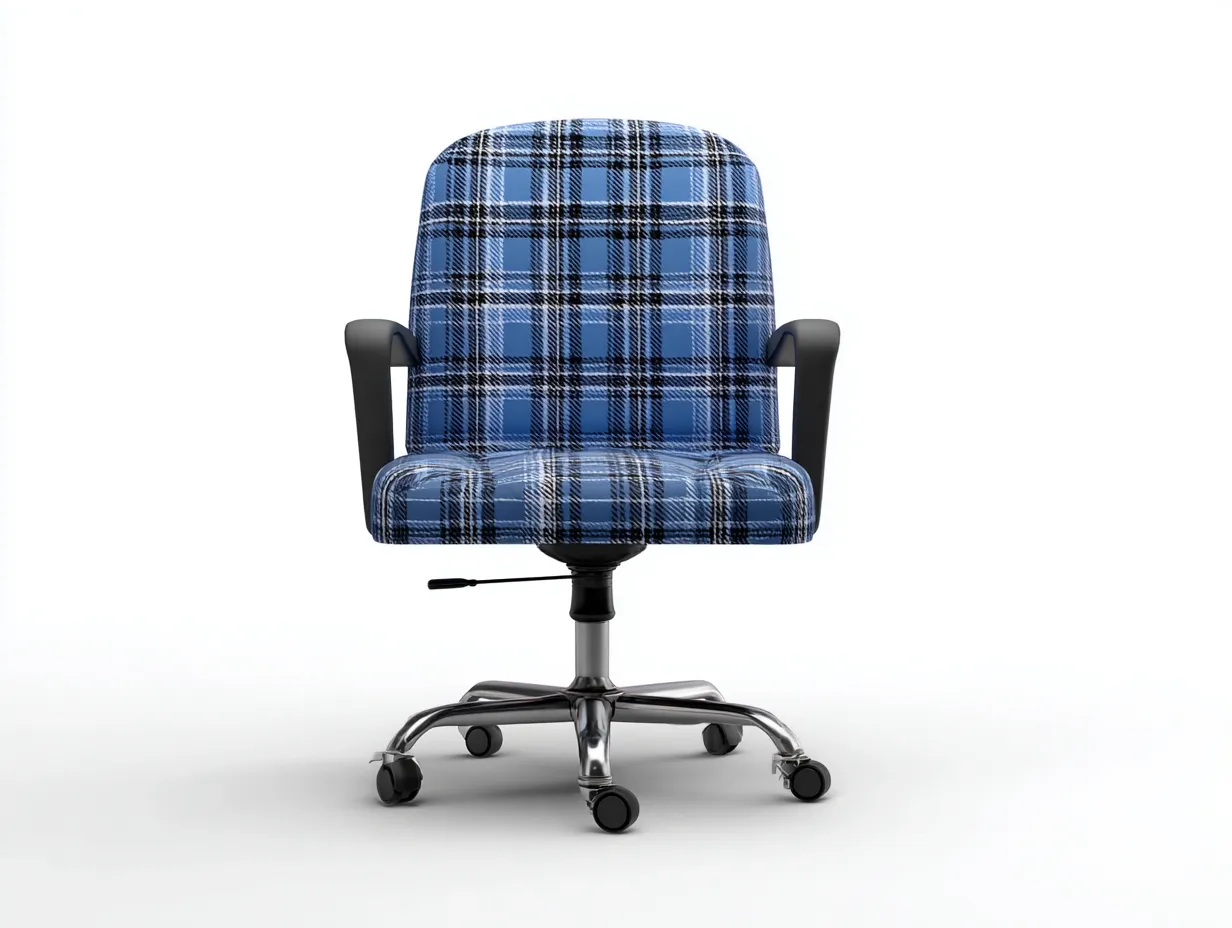 Bürostuhl 63x63x94 cm - Stoff - blau kariert - Drehstuhl mit Armlehnen und Chromfuß für das Büro-Roomgopad