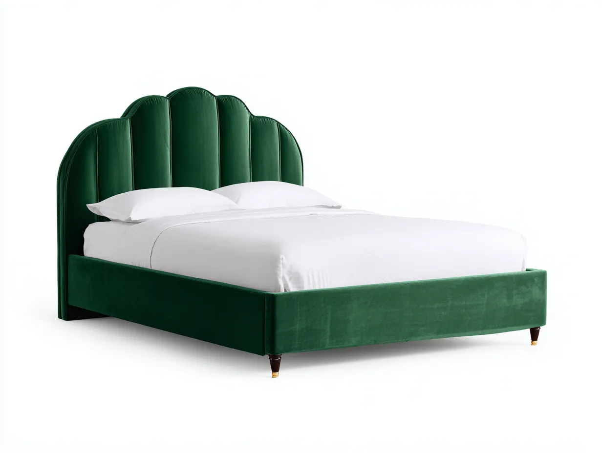 Doppelbett mit Samtbezug 214x196x142 cm - Dunkelgrün - für das Schlafzimmer - Polsterbett mit muschelförmigem Kopfteil-Roomgopad