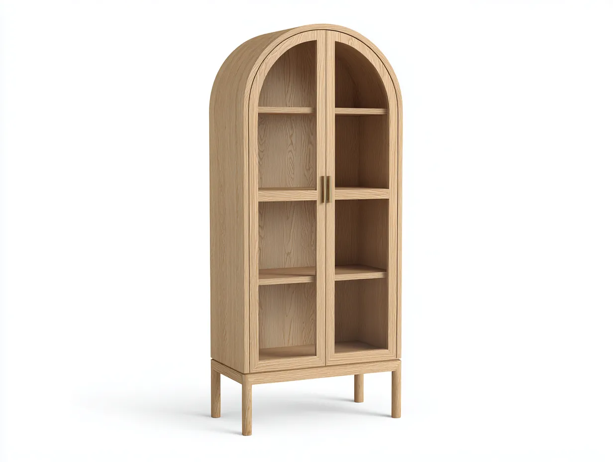 Vitrine 78x39x176 cm - Holz und Glas - helles Eichenholz - Bogenvitrine für das Wohnzimmer-Roomgopad