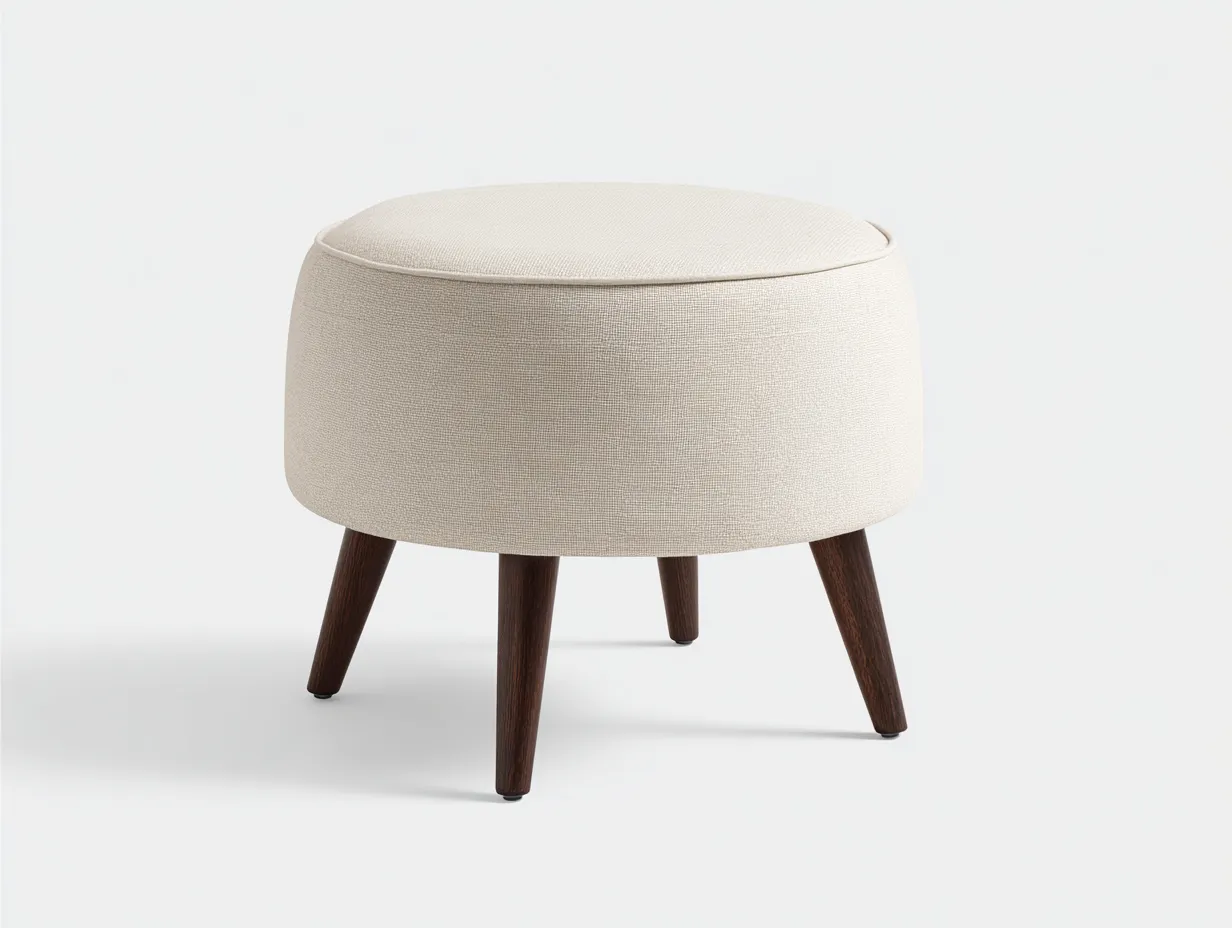 Fußhocker 46x46x42 cm - Creme - kompakter Polsterhocker mit Eichenholzbeinen für Wohnzimmer-Roomgopad