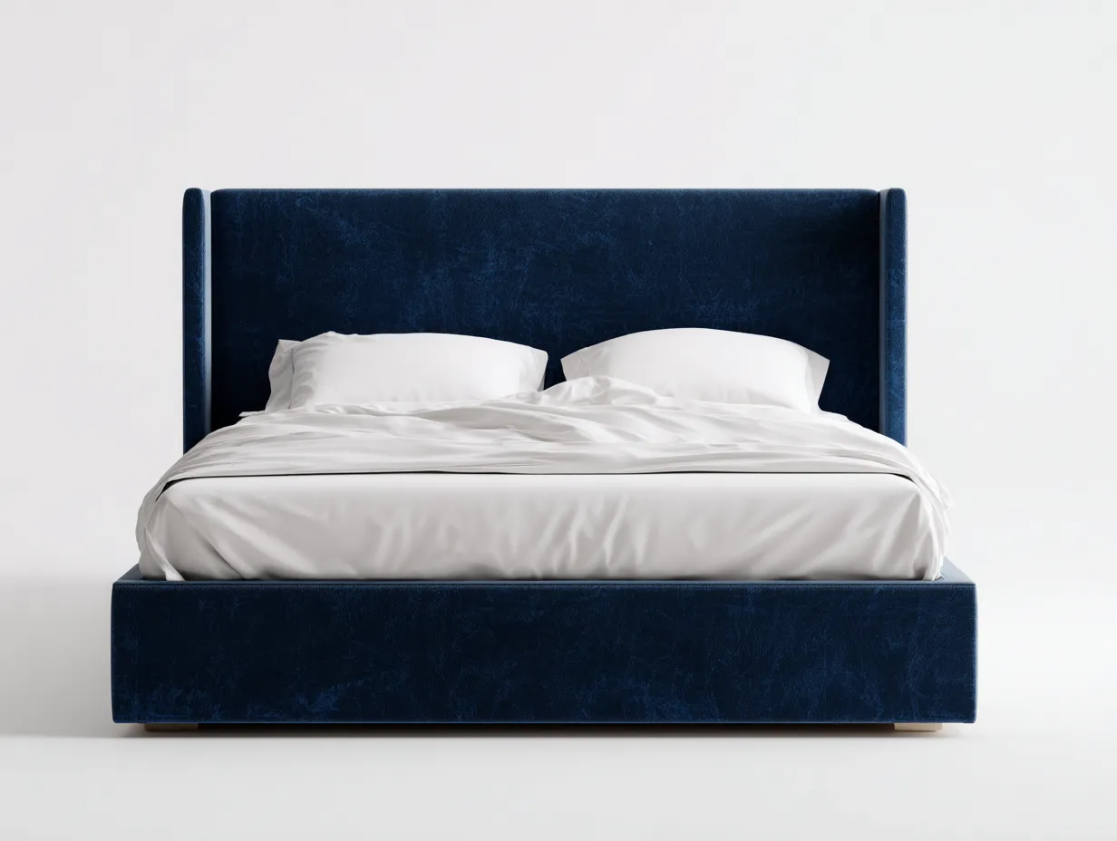 Doppelbett mit Samtoptik 208x194x118 cm - Dunkelblau - für das Schlafzimmer - breites Kopfteil mit seitlichen Flügeln-Roomgopad