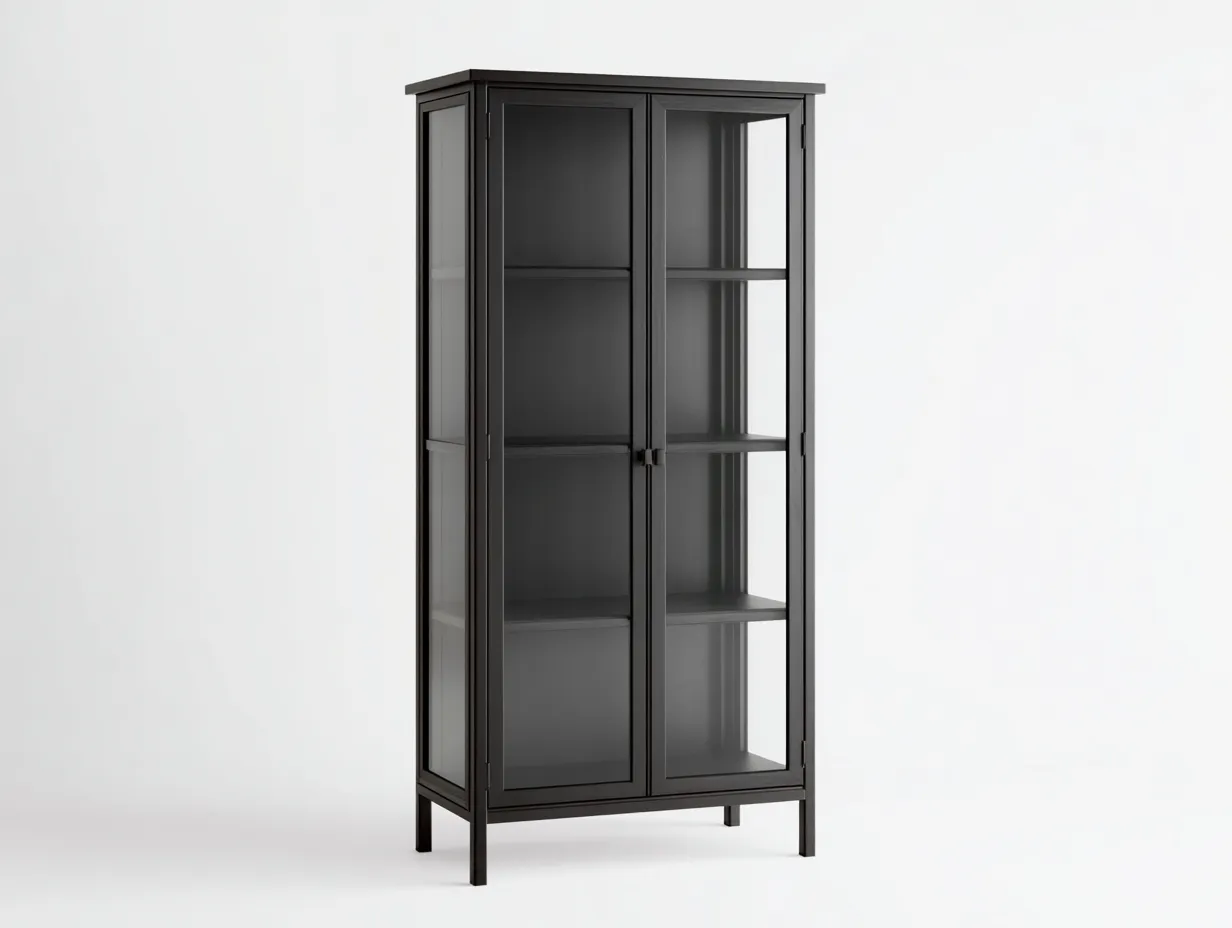 Vitrine 78x36x168 cm - Metall und Glas - schwarz - schmale Glasvitrine mit seitlichen Sichtflächen-Roomgopad