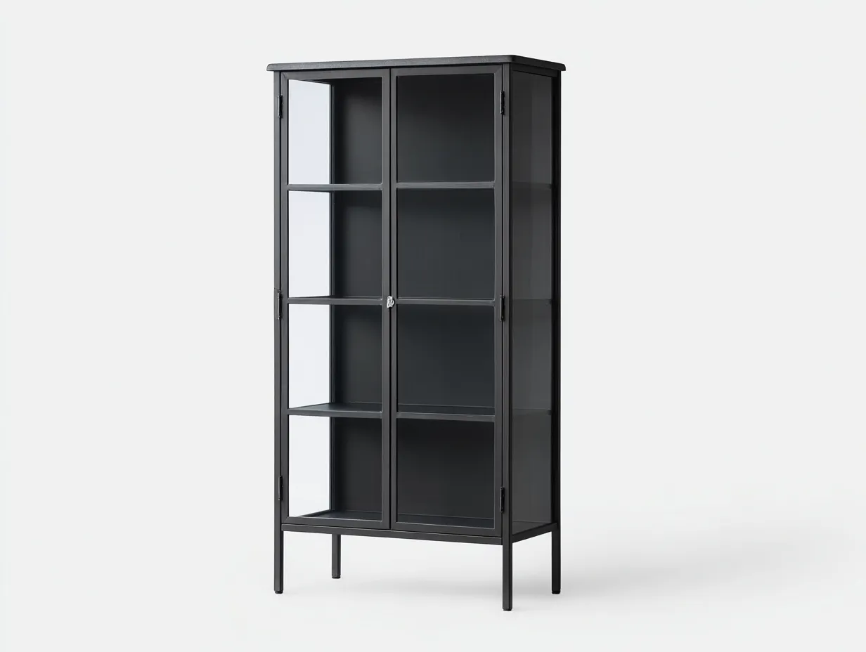 Vitrine 80x38x168 cm - Metall und Glas - schwarz - hohe Präsentationsvitrine mit Seitenverglasung-Roomgopad