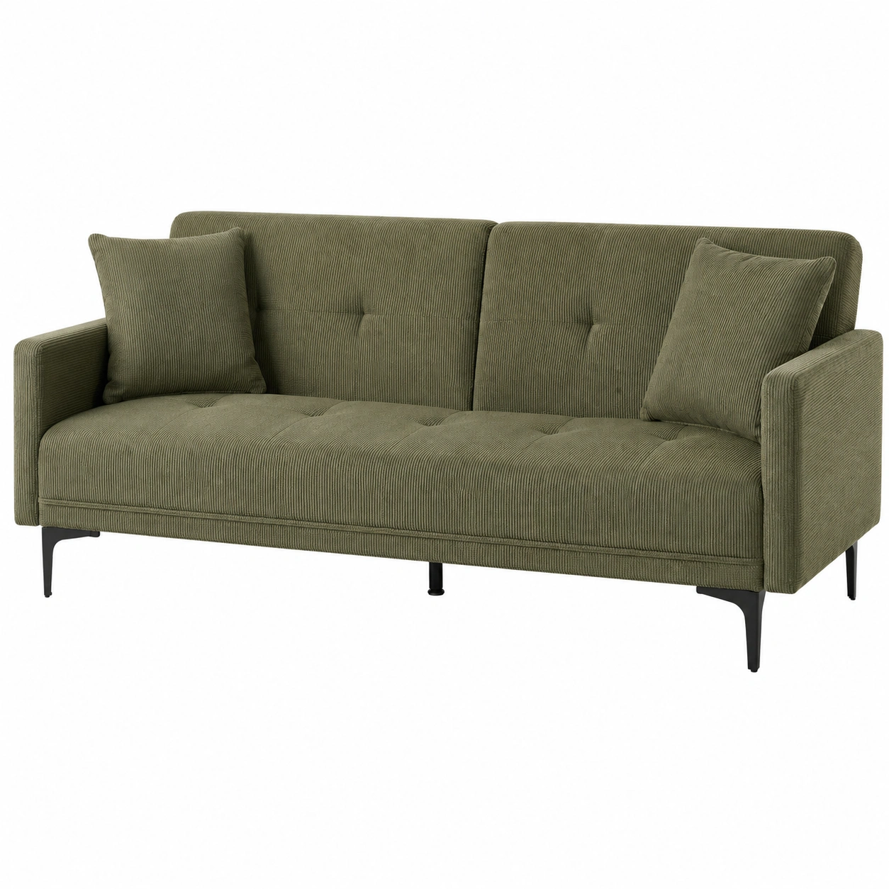 Sofa tapizado moderno de 3 plazas con cojines y patas metalicas estilo minimalista para salon contemporaneo-oaktrona