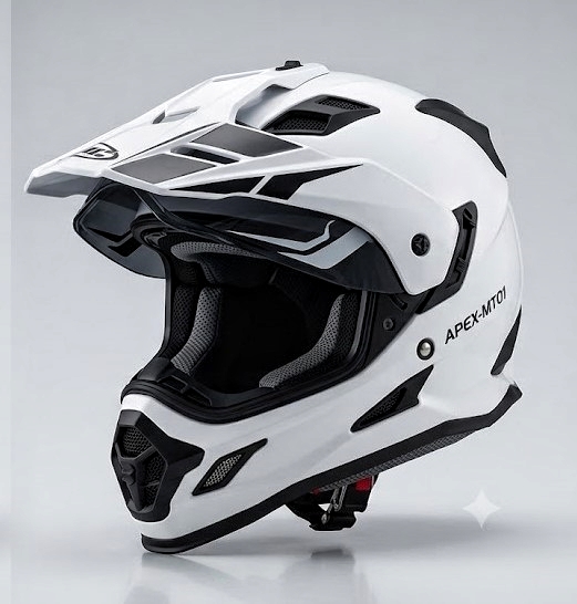 APEX-MT01 Lightweight Dual-Sport Motocross Helmet with Sun Visor – Matte Black & Gloss White