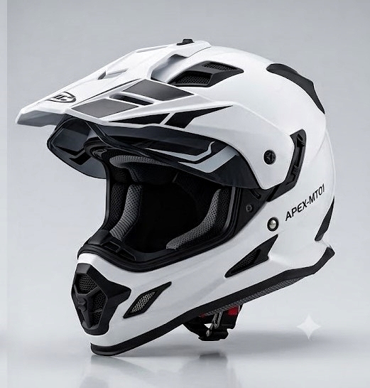 APEX-MT01 Lightweight Dual-Sport Motocross Helmet with Sun Visor – Matte Black & Gloss White