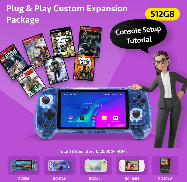 Plug & Play Custom Expansion Package (Pre-ConfiguredSystem) For Retroid Pocket Flip 2 & RP5 & MANGMI PocketMax & AYN Thor & AYN Odin 2 Portal (No Console)