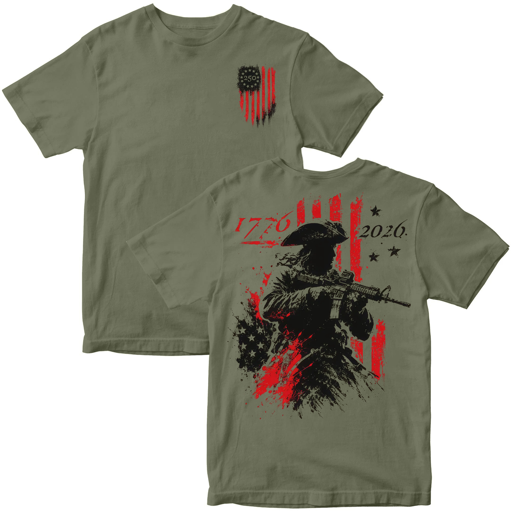 250th Anniversary Distressed American Flag 2-sided Shirt
