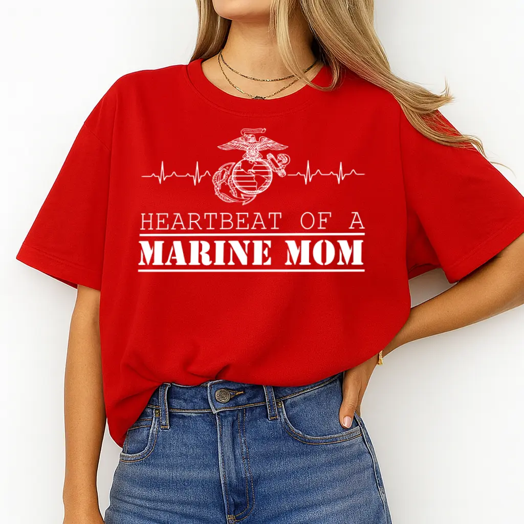 US Marine Mom Heartbeat T-Shirt – Proud USMC Mama Military Family Graphic Tee