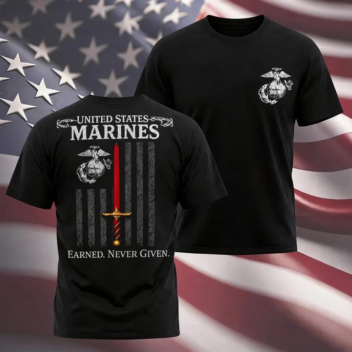 Men's Round Neck Short-Sleeve United States Marines Print T-Shirt 