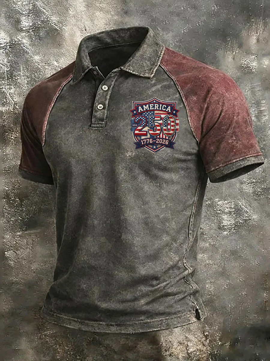 America 250 Years - Style Washed Cotton Polo Shirt With Contrast
