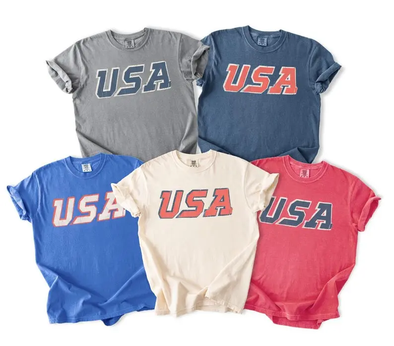 Unisex Vintage USA Tee. Patriotic July 4th Red, White and Blue.