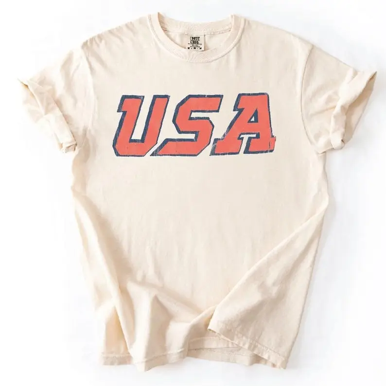 Unisex Vintage USA Tee. Patriotic July 4th Red, White and Blue.